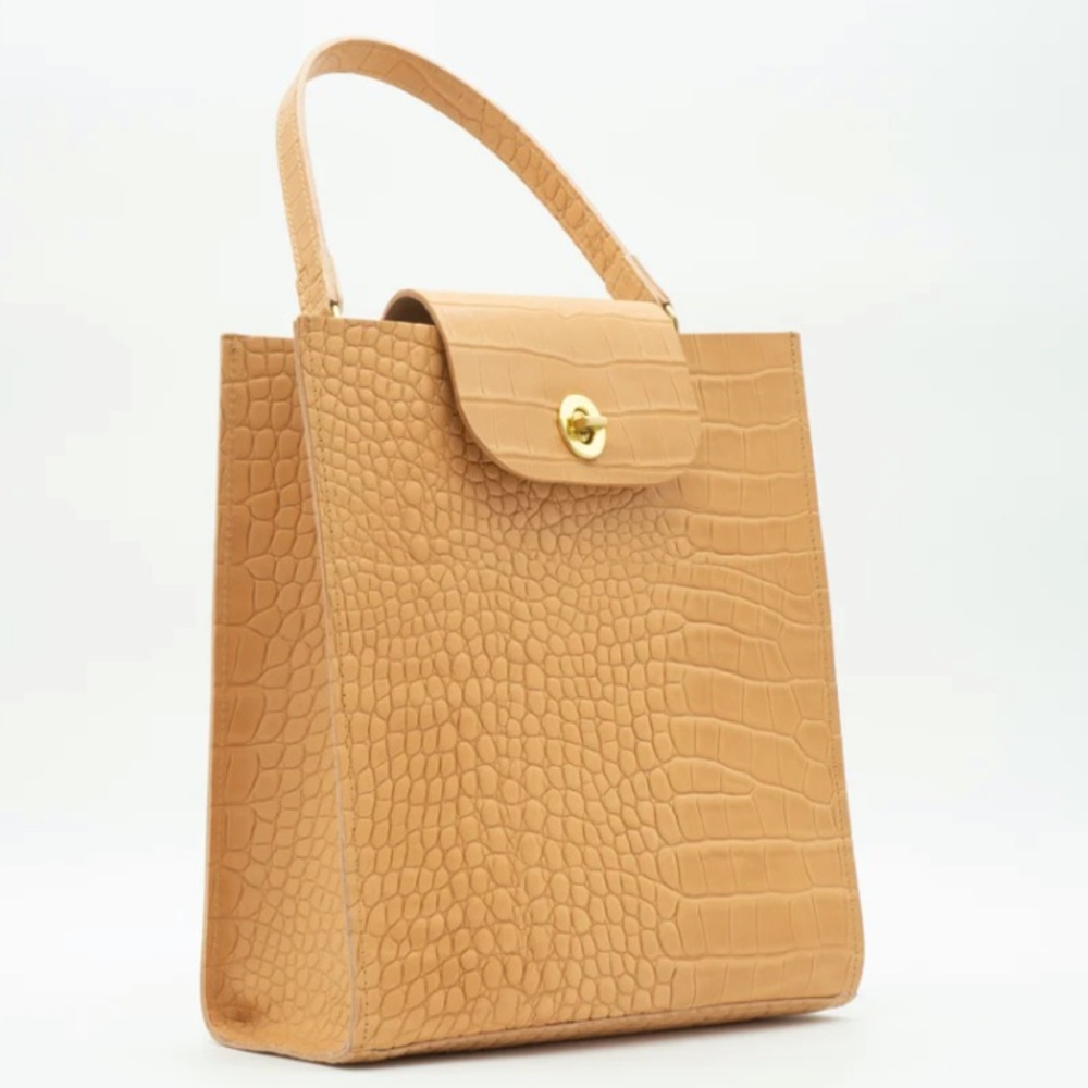 Teddi Joelle The Audrey natural crock emboss top handle satchel, handbag, purse